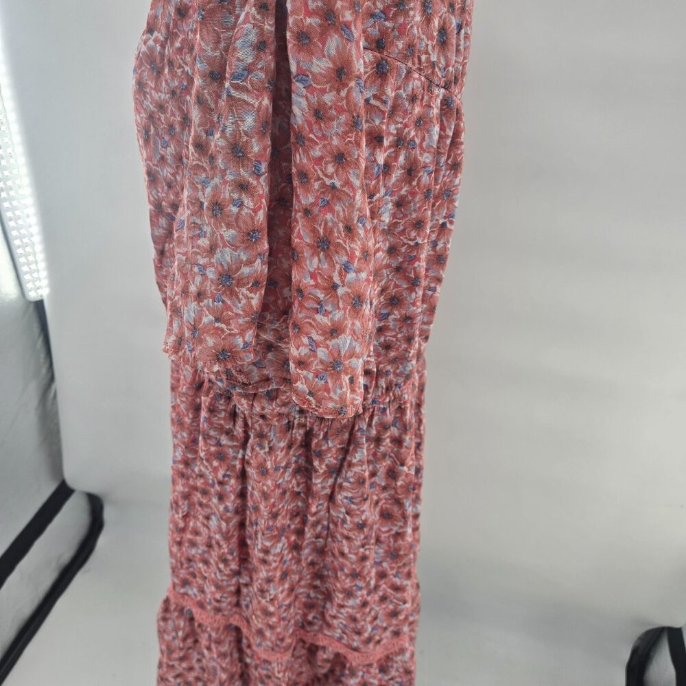 Pink Floral Button-Front Midi Dress with Elastic Waist - Picture 4 of 12